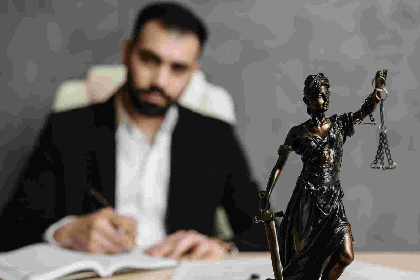 Truck accident lawyer doing paperwork at his desk
